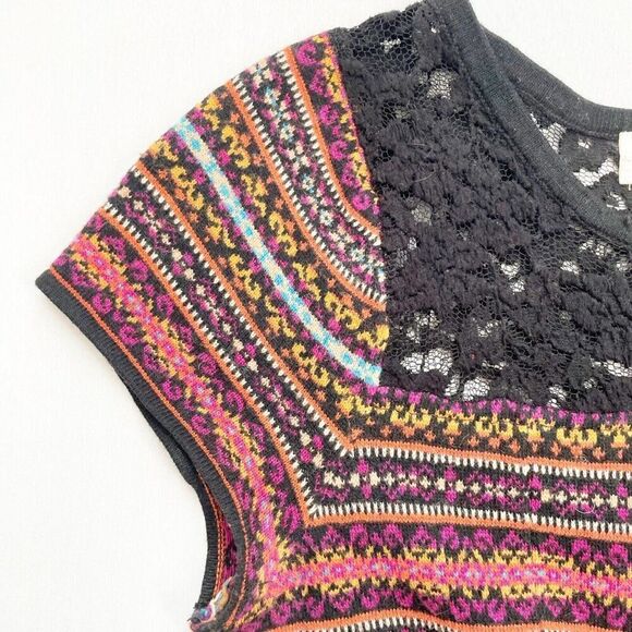 Anthropologie Fair Isle Red Sweater Dress Womens M SPARROW Cashmere Short Sleeve - Picture 7 of 9